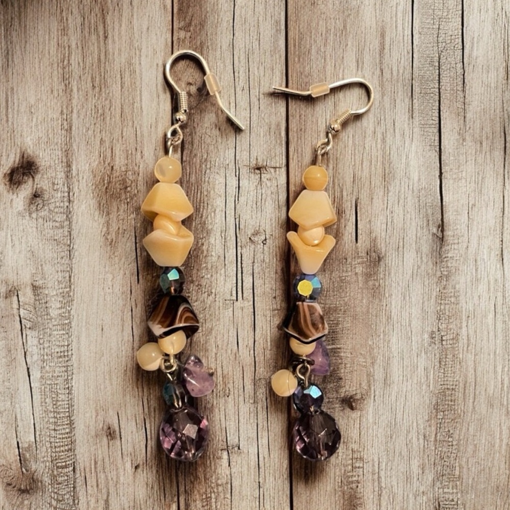 Amethyst Purple and Vintage Beaded Dangle Earrings